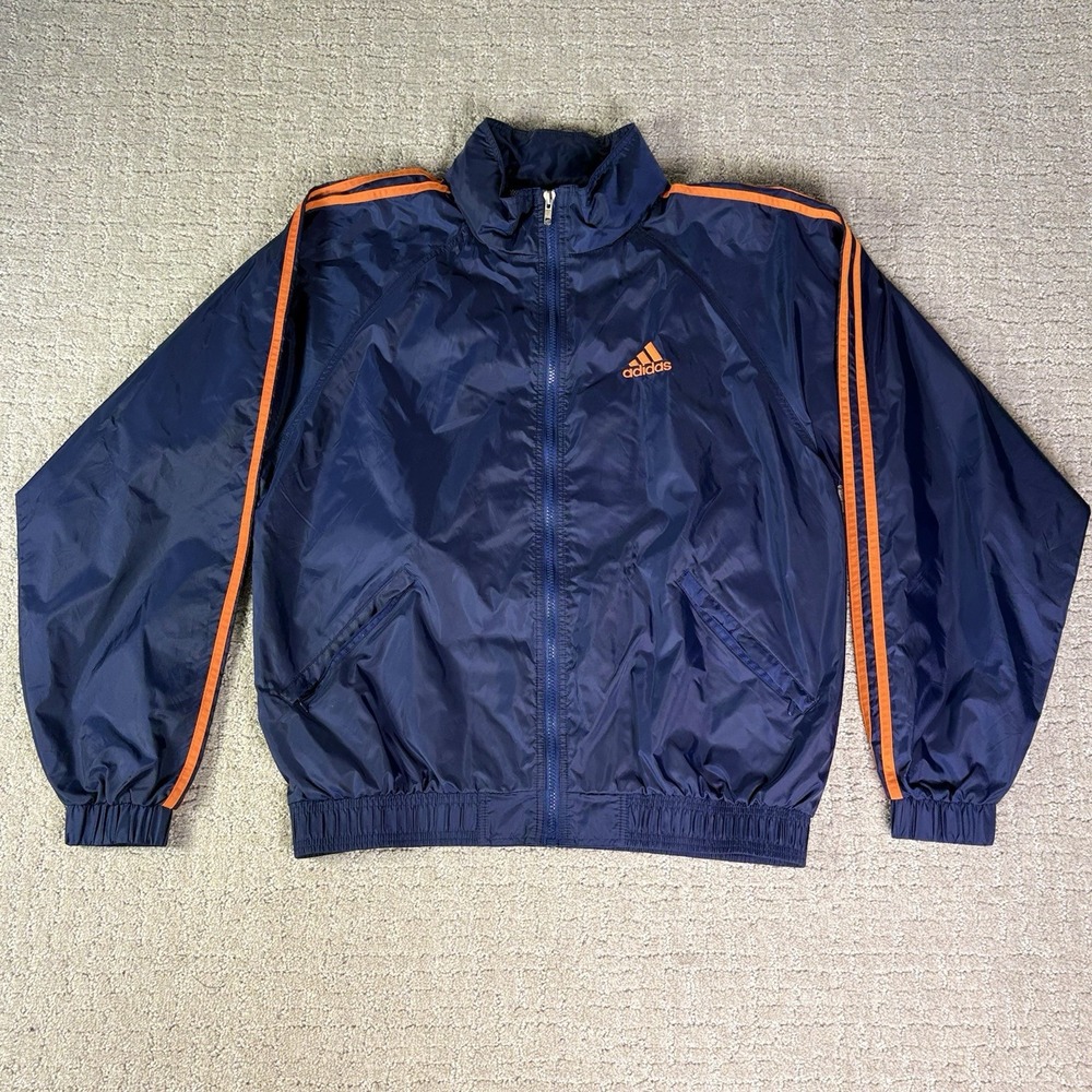 Adidas Windbreaker Jacket Mens Medium Vintage Blue Orange Stripe Vented